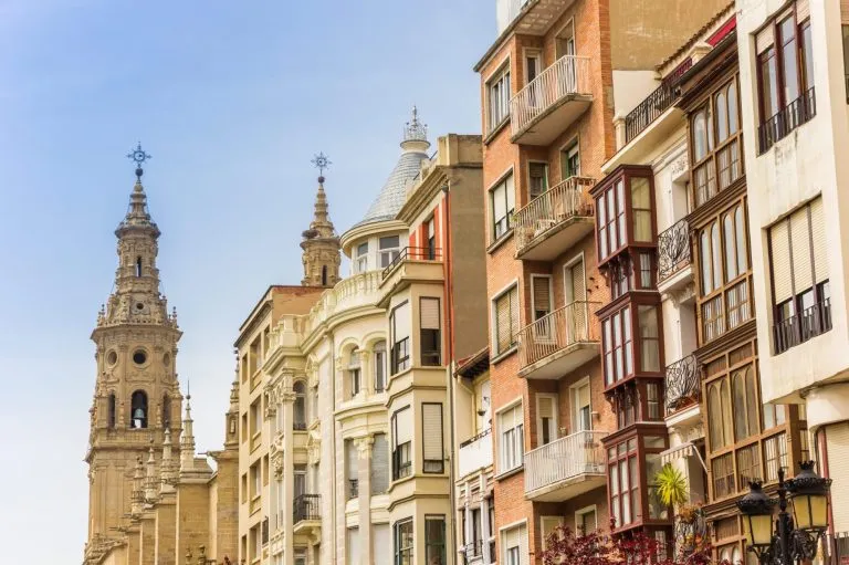 Cathedral and houses in the center of Logrono, Spain