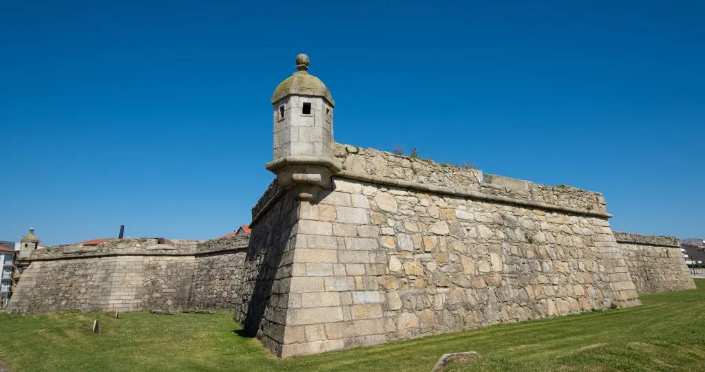 Old 18th century Portuguese star fort  in Povoa de Varzim, Portugal. Known as Castelo da Povoa, or Povoa Castle. Wide shot.